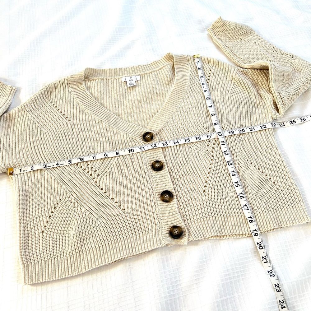 Ivy & Main Cream Pointelle Knit Cropped Cardigan Sweater Soft Girl Boho Chic XL - Picture 6 of 13